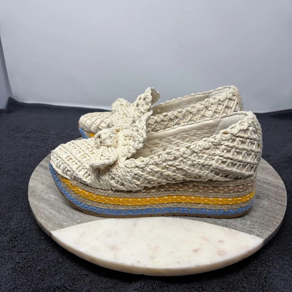 Dolce Vita Woven Raffia Platform Loafer Cream Blue Yellow Striped Espadrille 5.5